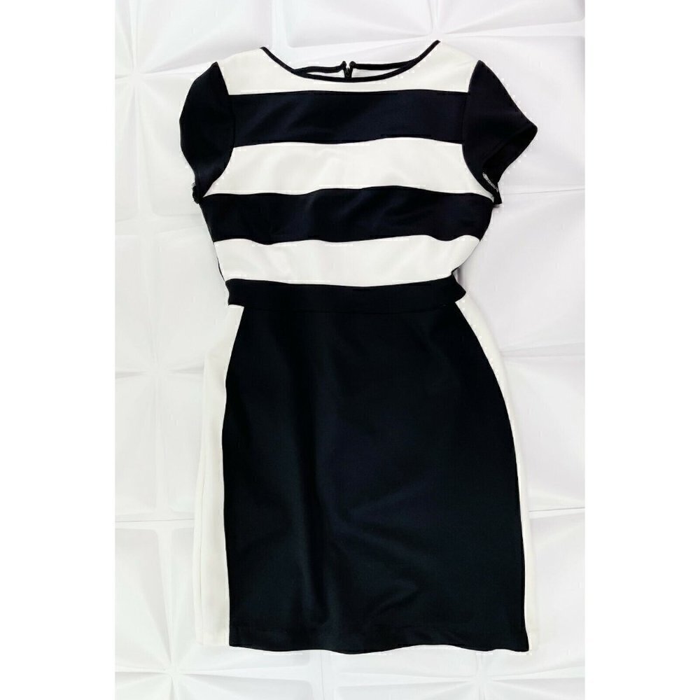 Rare Sandra Darren Sz 12 Black Contrast Colorblock Sheath Dress Knit l Slimming